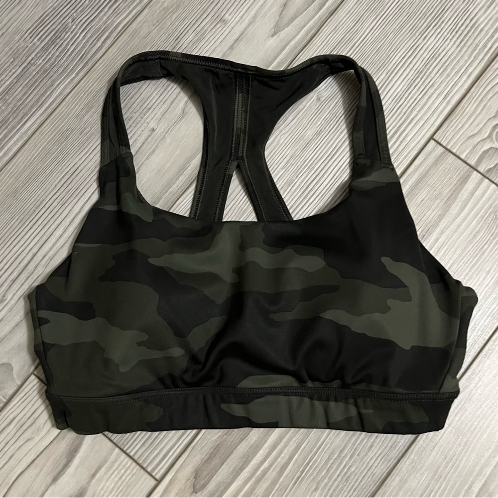Athleta Black and Green Camo Sports Bra